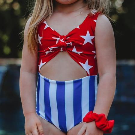 

Toddler Baby Girls 4th of July One-piece Stars Striped Print Tops V Neck Sleeveless Jumpsuits Independence Day Party Clothing