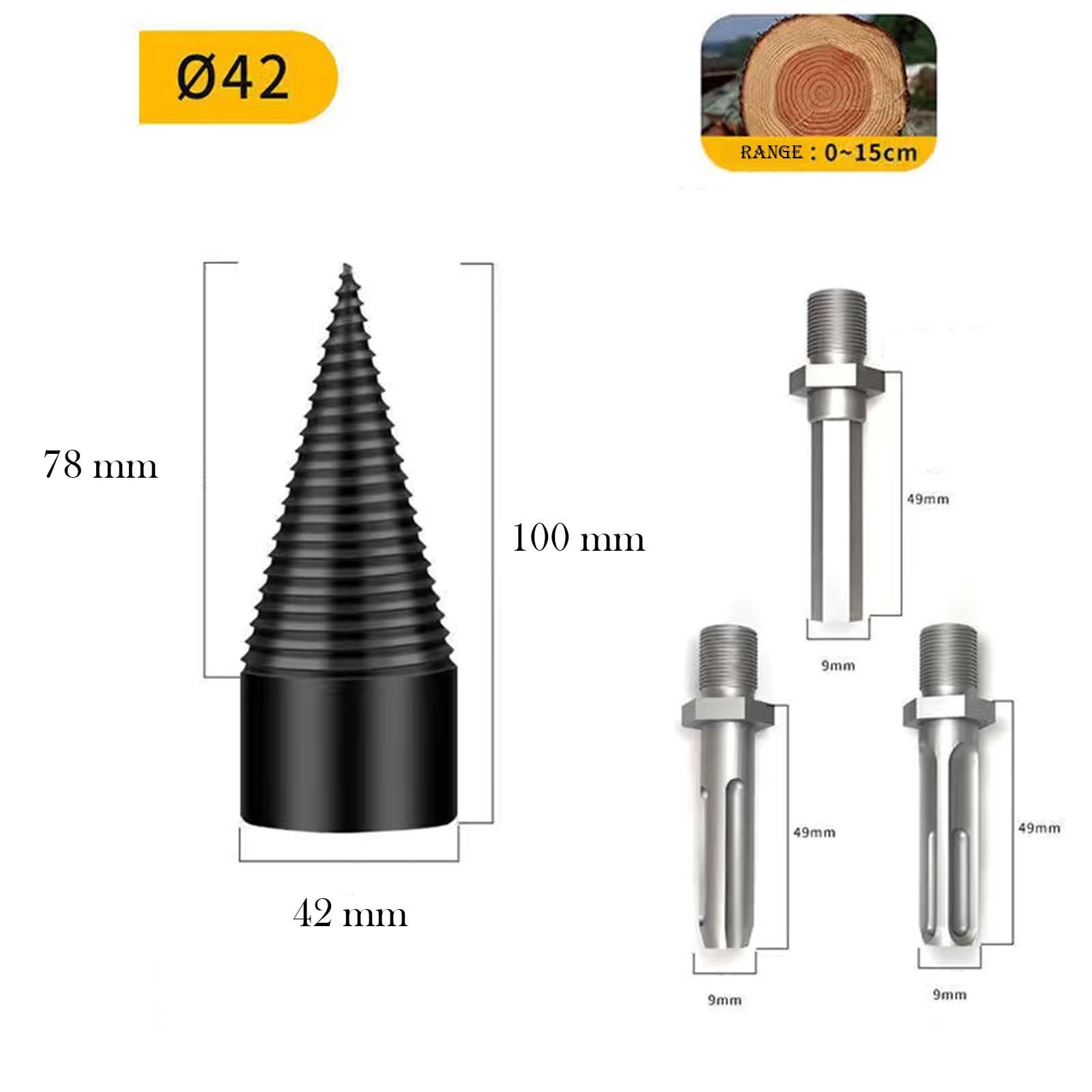 Firewood Drill Bit Wood Splitter Drill Bit with Detachable Design, Premium Firewood Log Splitter Drill Bit Set with 50mm Screw Cone and 2 Replaceable Drill Bits for Electric Drills