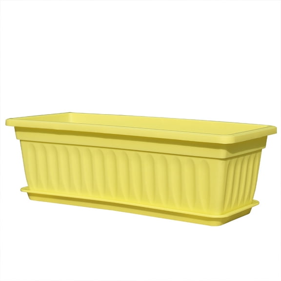 Xiao Hua 3-piece set of 17.3-inch Yellow rectangular windowsill flower box with tray, suitable for balconies, windowsills, and gardens