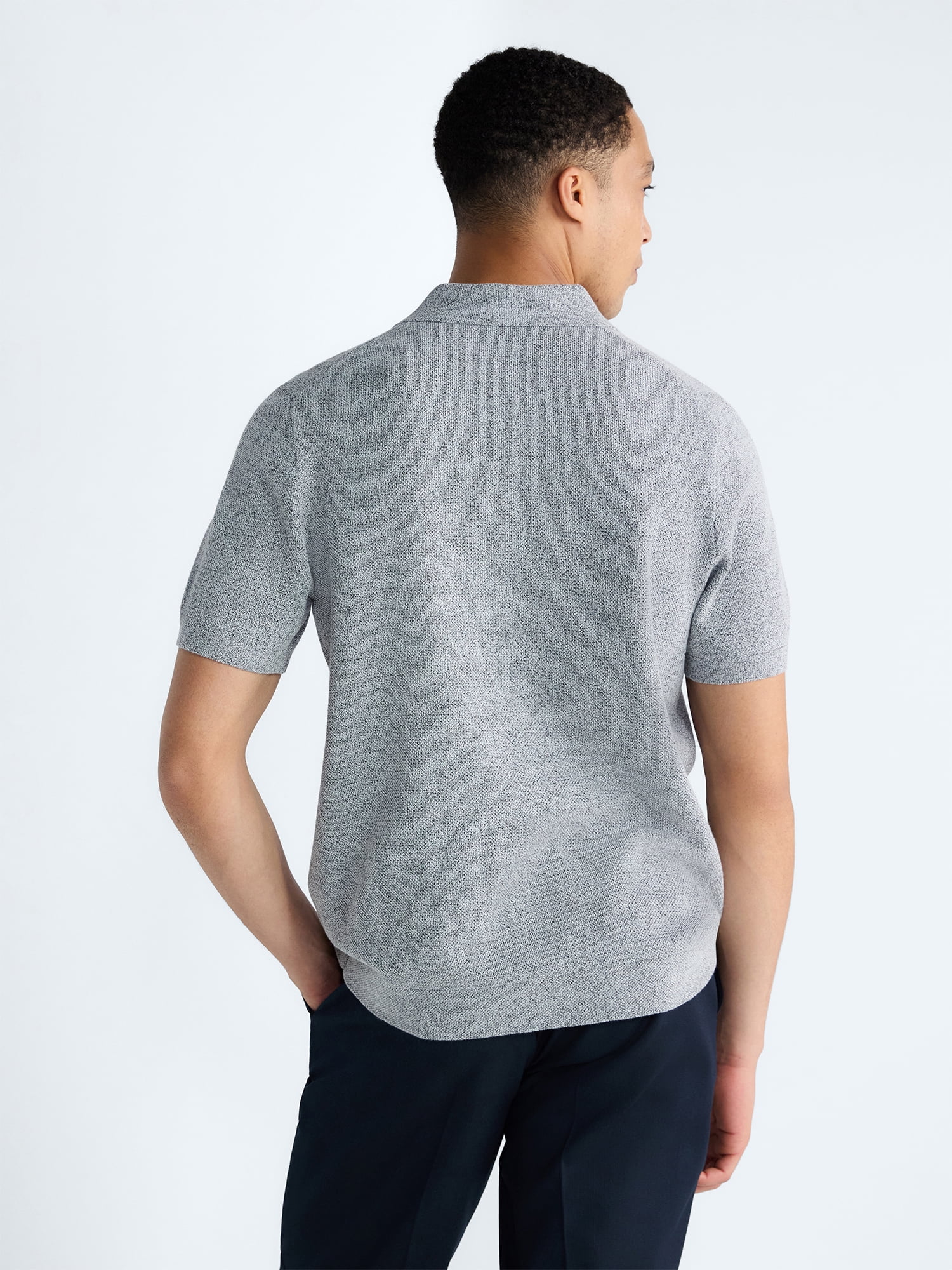Free Assembly Men's Button Front Marled Sweater with Short Sleeves, Sizes S-3XL