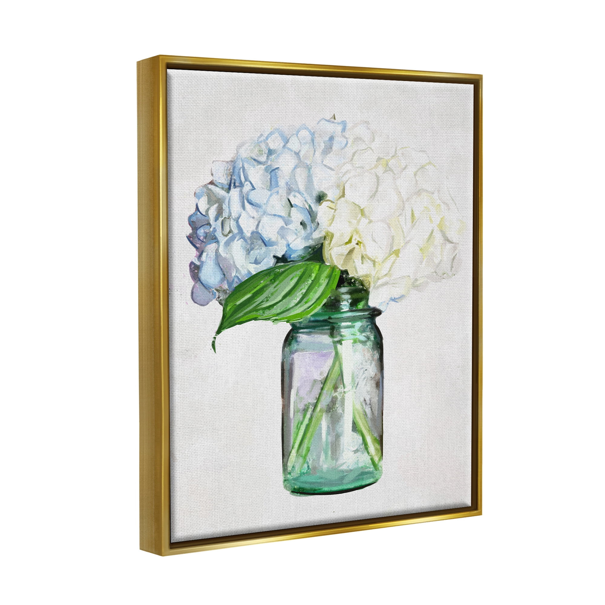 Stupell White Blue Hydrangea Jar Bouquet Botanical & Floral Painting Gold Floater Framed Art Print Wall Art