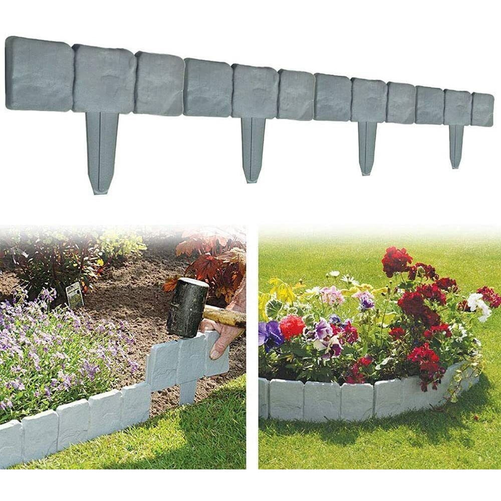 20 pcs Garden Border Edging Gray Stones Effect Fence in Lawn Edging Plant Border Garden Landscape Edging