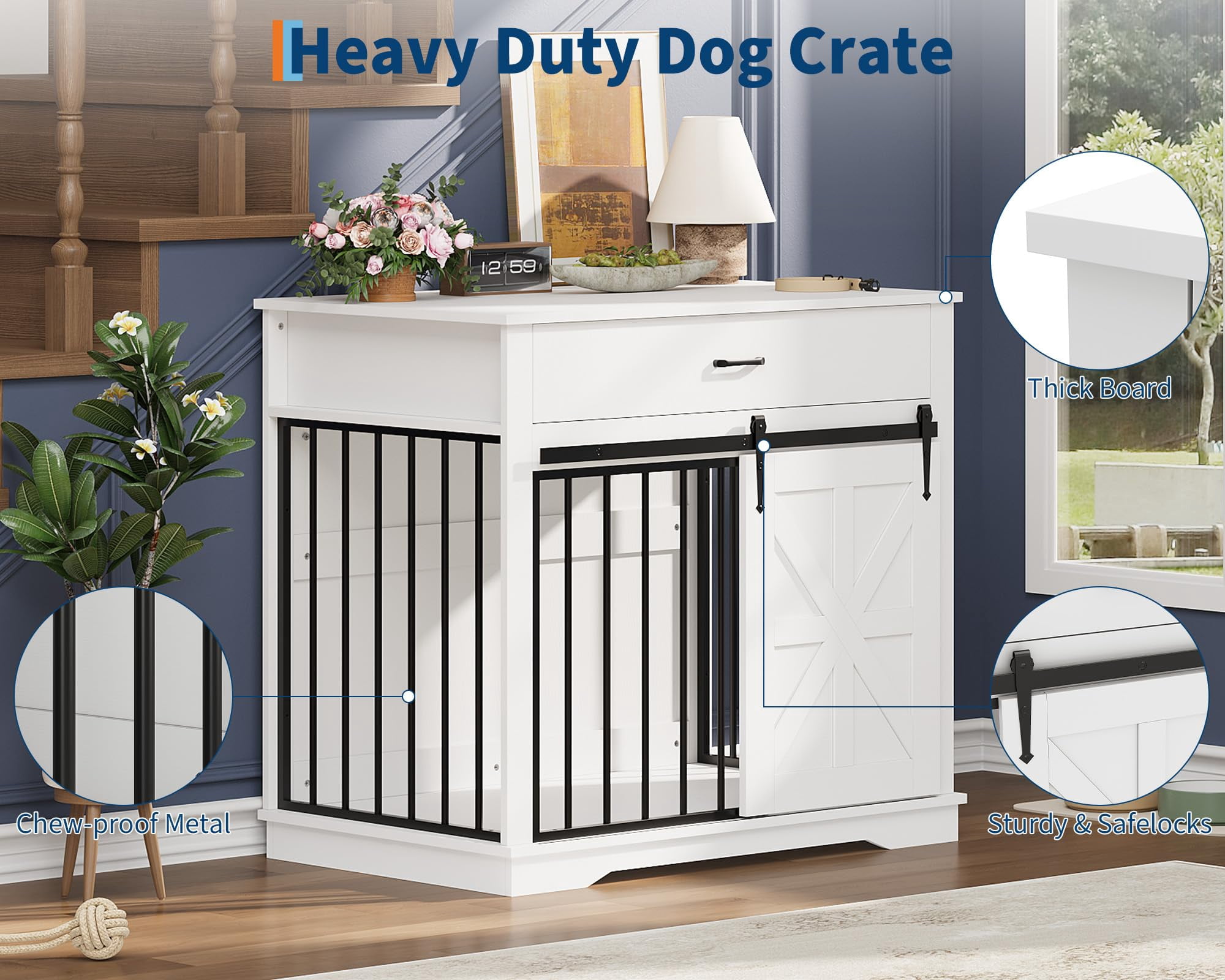 37.8" Wooden Dog Crate Furniture - Indoor Kennel Table & House for Large, Medium & Small Dogs