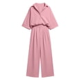thumbnail image 7 of Women's Linen 2 Piece Outfit Oversized Button Down Shirts High Waist Pleated Wide Leg Pants Matching Tracksuit Set office Casual Outfits Pink, 7 of 7