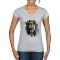 thumbnail image 1 of Wild Bobby, King Lion with Gold Crown Art, Animal Lover, Women Standard V-Neck Tee, Heather Grey, X-Large, 1 of 4