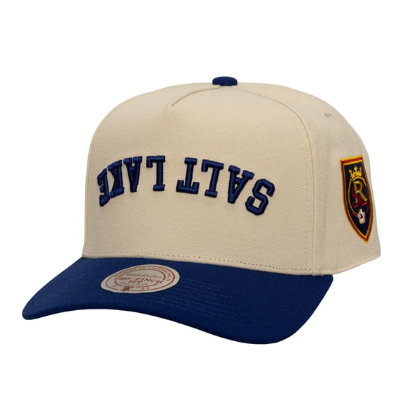 Men's Mitchell & Ness  Cream/Blue Real Salt Lake Upside Down Pro Pinch Snapback Hat