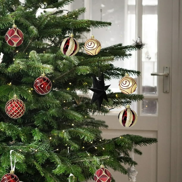 mfyjkho Adornos navideños de plástico irrompibles de 6 cm con diseño de trébol de cuatro hojas y ondas de agua. Juego de 9 colgantes para decoración navideña.