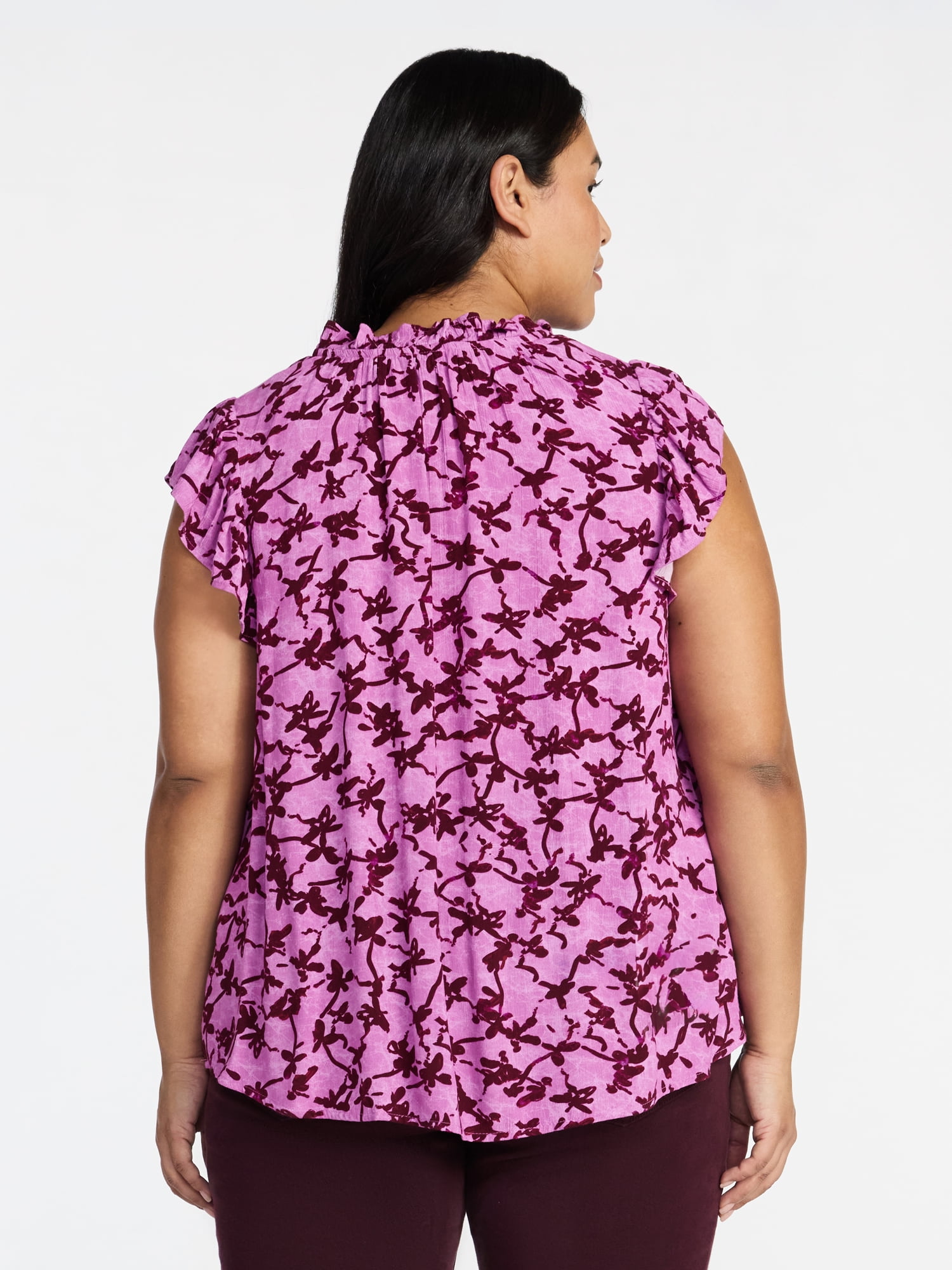 Terra & Sky Women's Plus Size Flutter Sleeve Blouse, Sizes 0X-5X