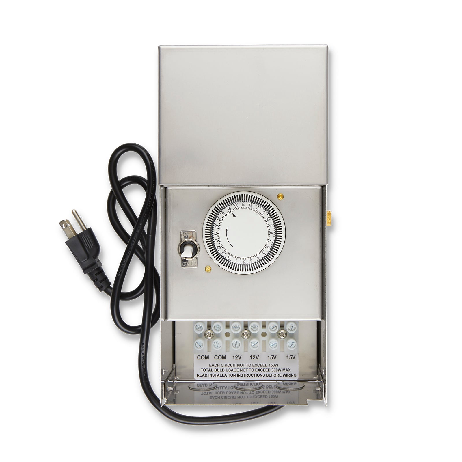 EMCOD ESL Series Two-Taps AC Magnetic Transformer with Timer & Photocell, 120Vac input/12 or 15Vac output, stainless steel
