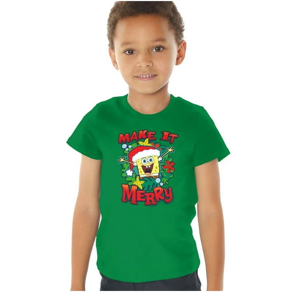 SpongeBob SquarePants Make It Merry Christmas Kids T Shirt (3) for Toddler Boys and Girls, Kelly Green