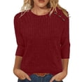 thumbnail image 1 of Pincandy Chandails pour Femmes Mode d'Automne Hauts à Manches 3/4 Col Ras du Cou Chemises à Boutons Chandail Décontracté Mignon Vêtements d'Hiver, 1 of 5