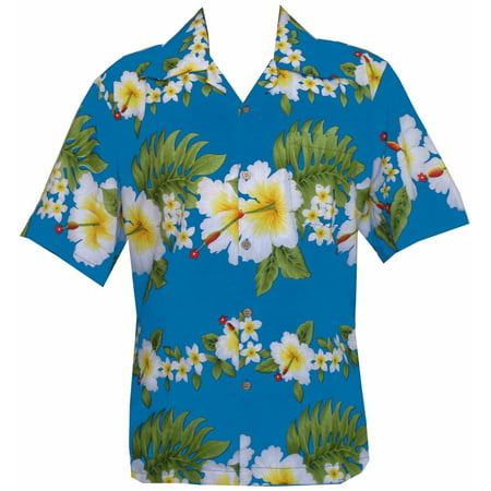 Hawaiian Shirt 10A Mens Cross Hibiscus Flower Beach Party AlohaTurquoise