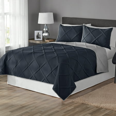 Quilts, Mainstays Diamond Grey Argyle Polyester Quilt, Full/Queen, Reversible,