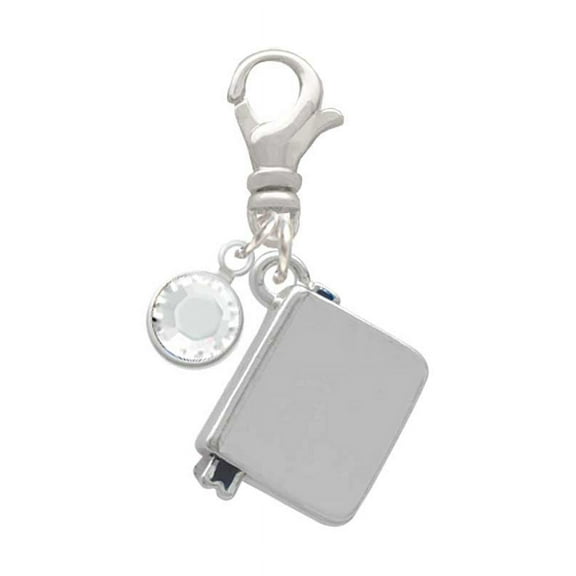 Delight Jewelry Silvertone Book - Silvertone Clip on Charm with Clear Crystal Drop