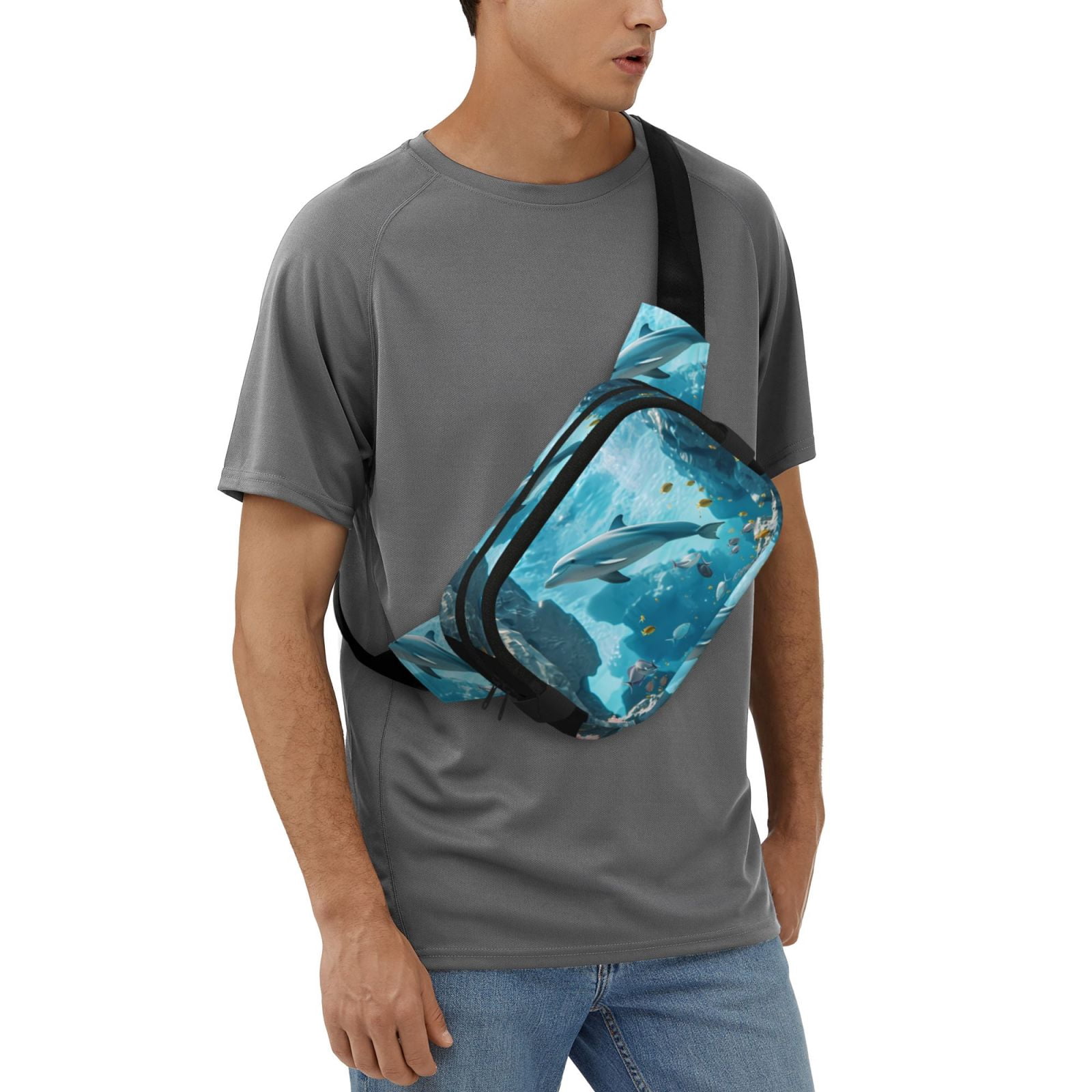 Hirioo Underwater Dolphin Scene for Double Layer Waist Bag Adjustable Fanny Pack For Travel Running Hiking