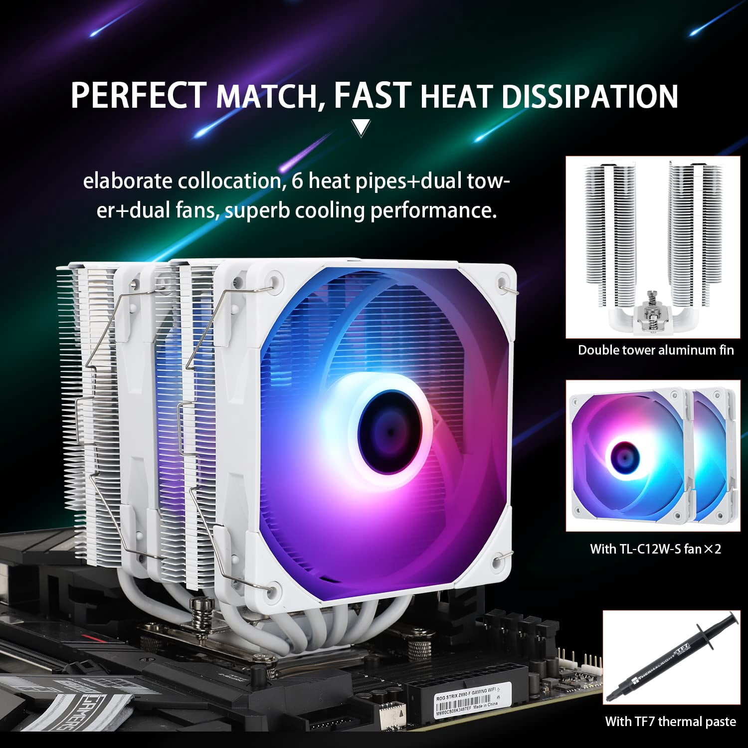 Thermalright Peerless Assassin 120 White ARGB CPU Air Cooler,6 Heat Pipes,TL-C12W-S PWM Fan,Aluminium Heatsink Cover, AGHP Technology,for AMD AM4/AM5/Intel LGA 1700/115X/1200/2011/1851