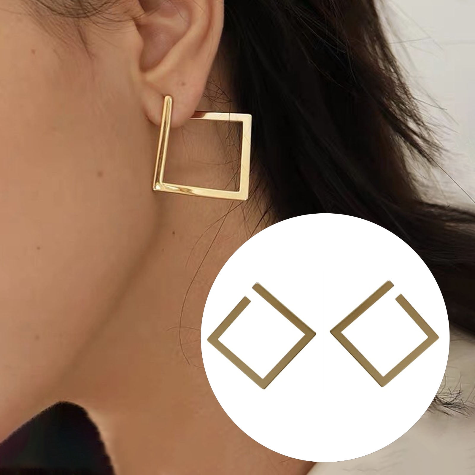 Geometric Square Huggie Hoops Earrings