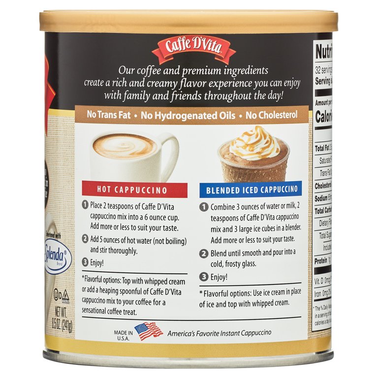 Caffe D'Vita Premium Instant Sugar Free Mocha Cappuccino, 8.5 oz