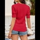 thumbnail image 3 of Suéter de Corta Abullonada para Mujer, Informal, de Verano, con Cuello Redondo, Blusa de Punto Acanalado. Rojo M, 3 of 5