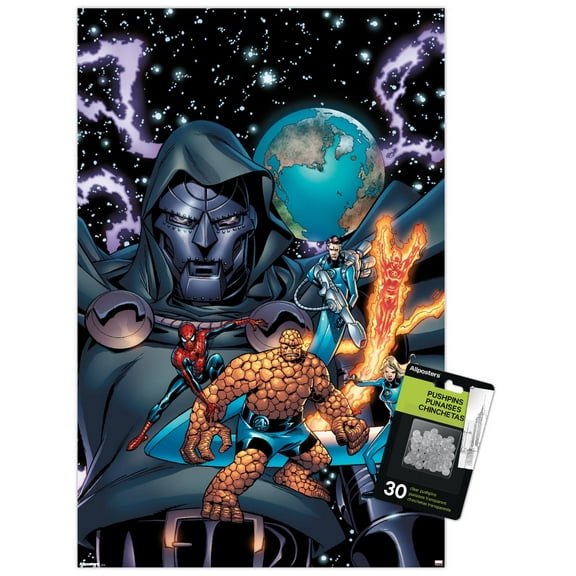 Marvel Publishing: Fantastic Four - Spider-Man And The Fantastic Four #3 Wall Poster with Push Pins, 14.725" x 22.375"