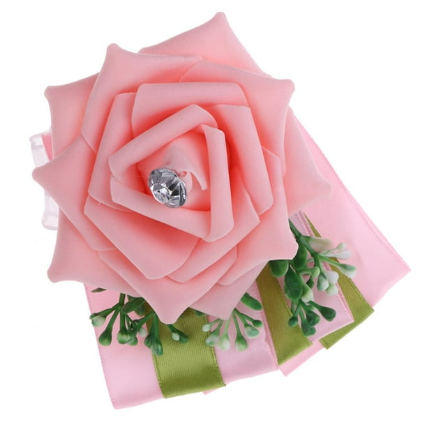Boda Flores De Mano Ramo Seda Rosa Ramillete De Muñeca Decoración Rosado
