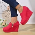 thumbnail image 4 of OKBOP Women's Wedge Boots Side Zip Round Toe Stability Foam Cushioning Red Stylish Women's Boots Sizes 40, 4 of 5