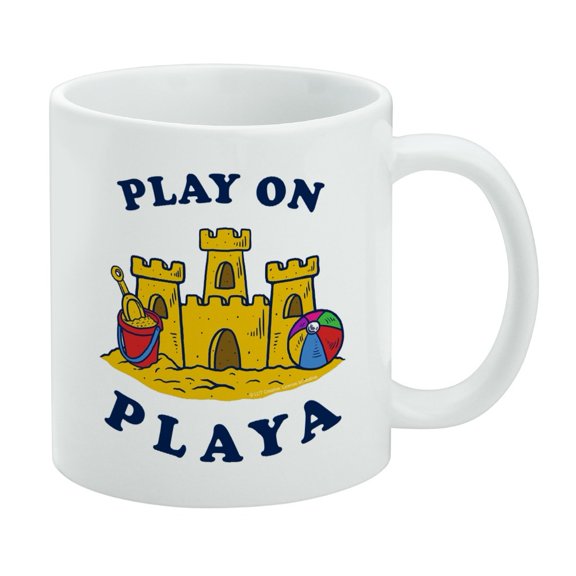 Play On Playa Player Sandcastle Funny Humor White Mug