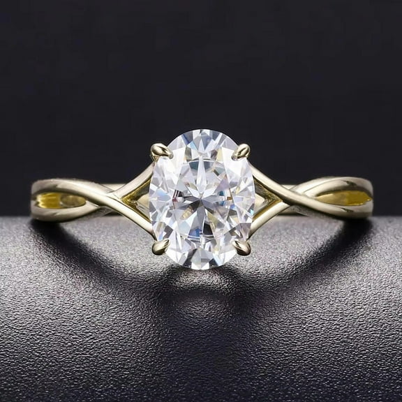 solitaire jewels 1.7CT Oval Moissanite Twisted Shank Engagement Ring For Women, 14K Yellow Gold