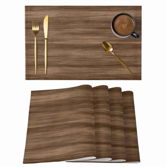 Brown Wood Grain Placemats Set of 6, Retro Farmhouse Wooden Plank Placemats for Dining Table, Place Mats for Kitchen Tabletop, Waterproof Wipeable Dining Table Mats Set