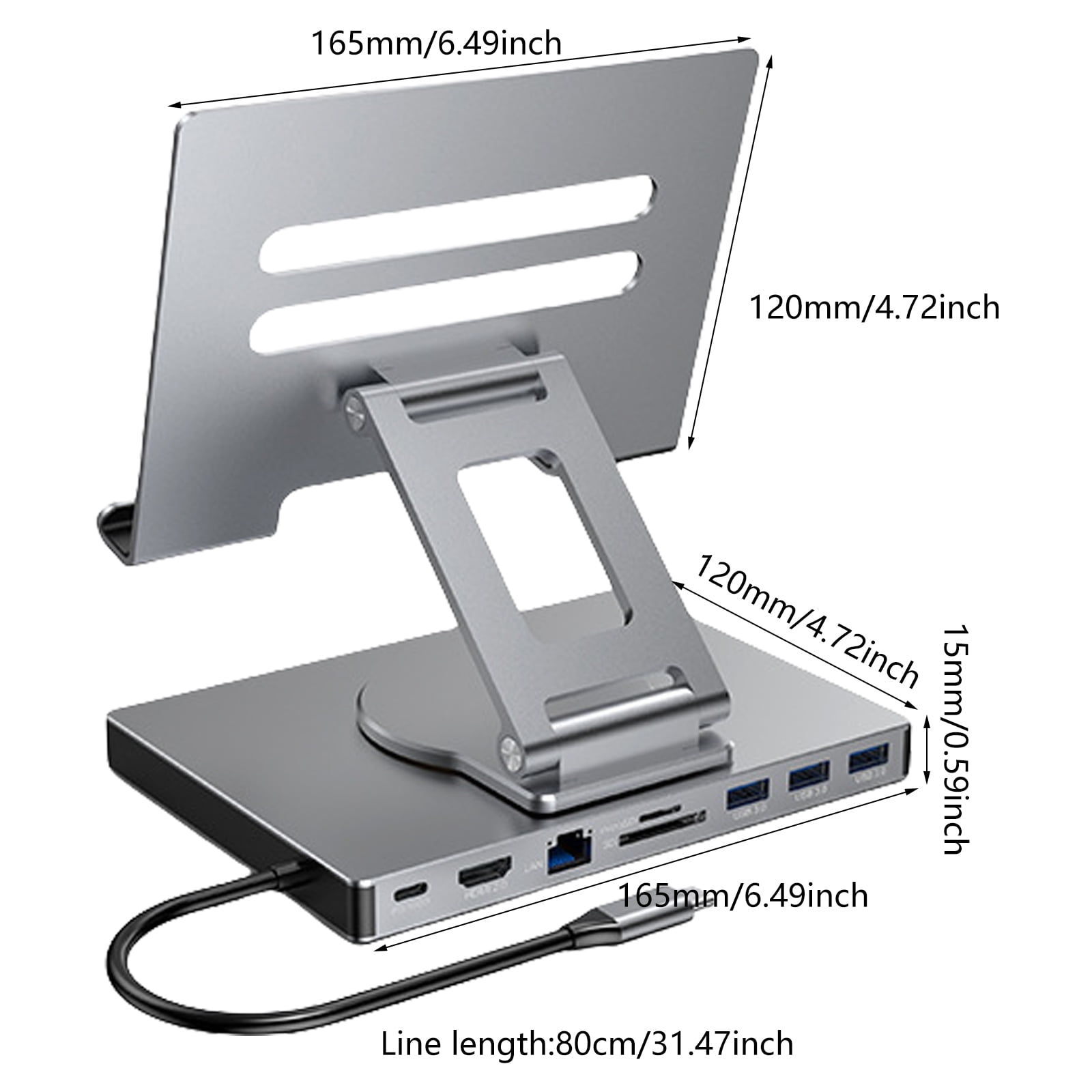 8/9 In 1 Type C Docking Station Aluminum Docking Station Laptop Stand USB3.0 Multiple Port Hubs Gigabit Ethernet Adapter