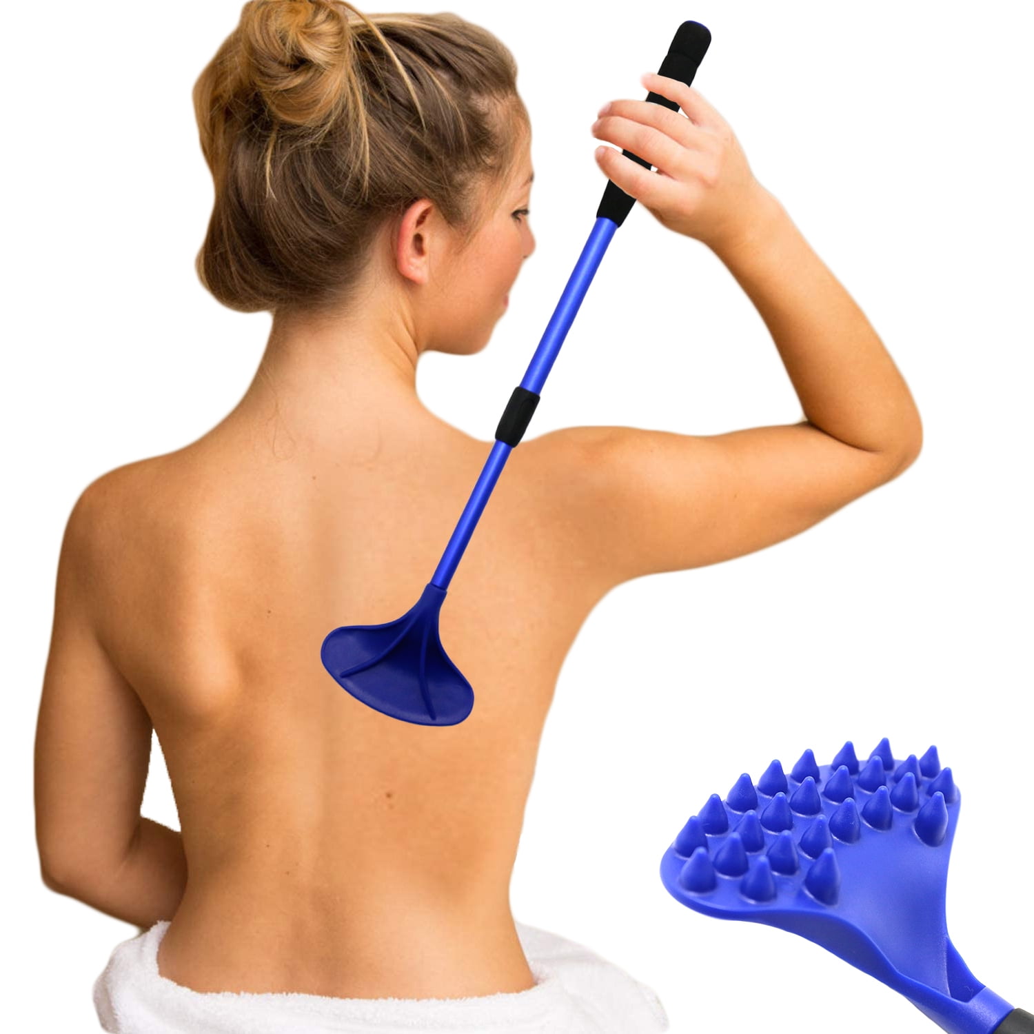 EASACE Back Scratcher for Women Men Extendable with Strong ABS Massage Head, 21inch Body Scratcher for Adults - Pets Compact - Retractable（Blue）