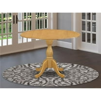 Dublin Round Mid Century Table with Drops Leave Oak Table Top Surface & Asian Wood Kitchen Pedestal Legs