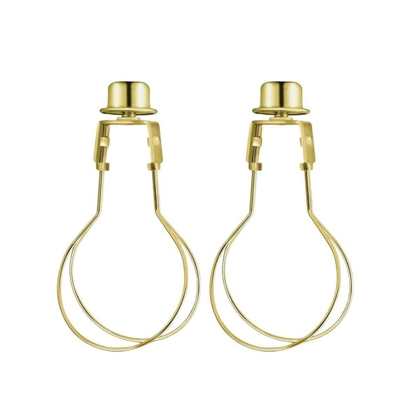 2 Pack Polished Brass Clip-On Medium-Base Harp Fitter Adapter with Finial Cap