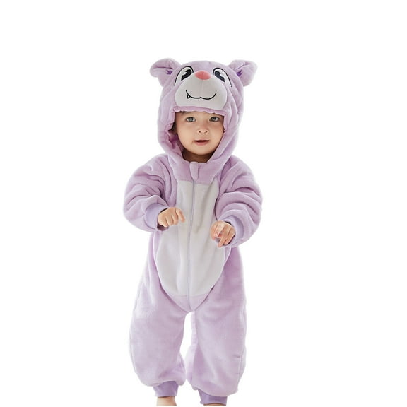 Odeerbi Infant Boys Girls Animal Dress Up Clothes Flannel Fleece Jumpsuits Winter Thermal Hooded Rompers Infant Cute Bodysuit Long Sleeve Hooded Onesie Infant Clothes Purple