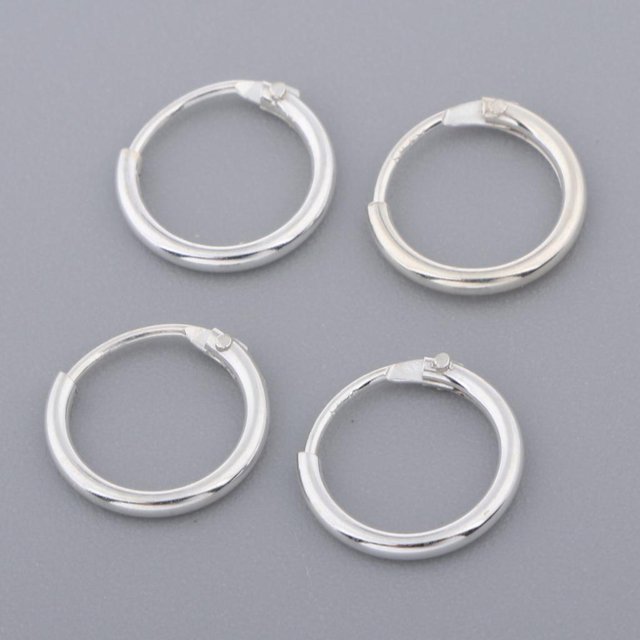 4 Set S925 Plata de ley Charm Pendiente Rebordear Aro , Plata, 10mm Macarena Pendientes Dangle Drop Pendant