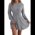 thumbnail image 3 of Vestido Tipo Jersey de Larga con Cuello Alto para Mujer, Informal, Holgado, de Punto Acanalado, Minivestido Corto de Otoño. Gris XL, 3 of 10