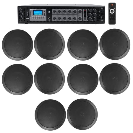 6-Zone Home Audio System+10) Black Ceiling Speakers Bedroom/Living Room/Bathroom