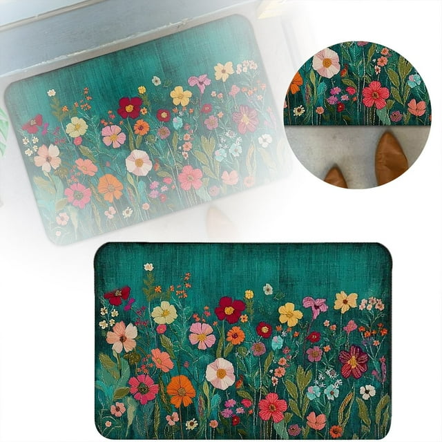 Modern 3D Floral Print Doormat Set High Absorbency Machine Washable Entryway Carpet And Bath Rug For Indoor