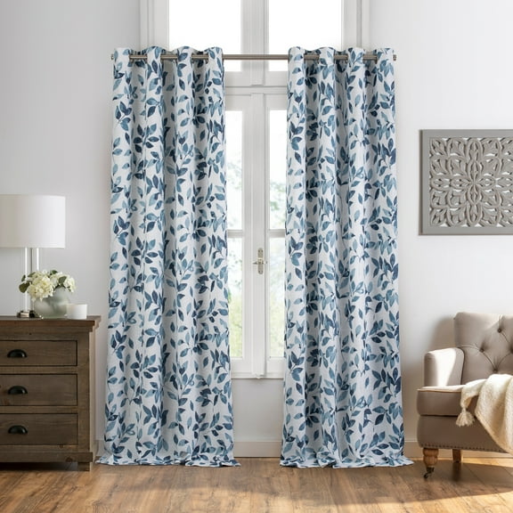 Elrene Avalon Botanical Print Blackout Window Curtain Indigo 52"x95" 95 Inches