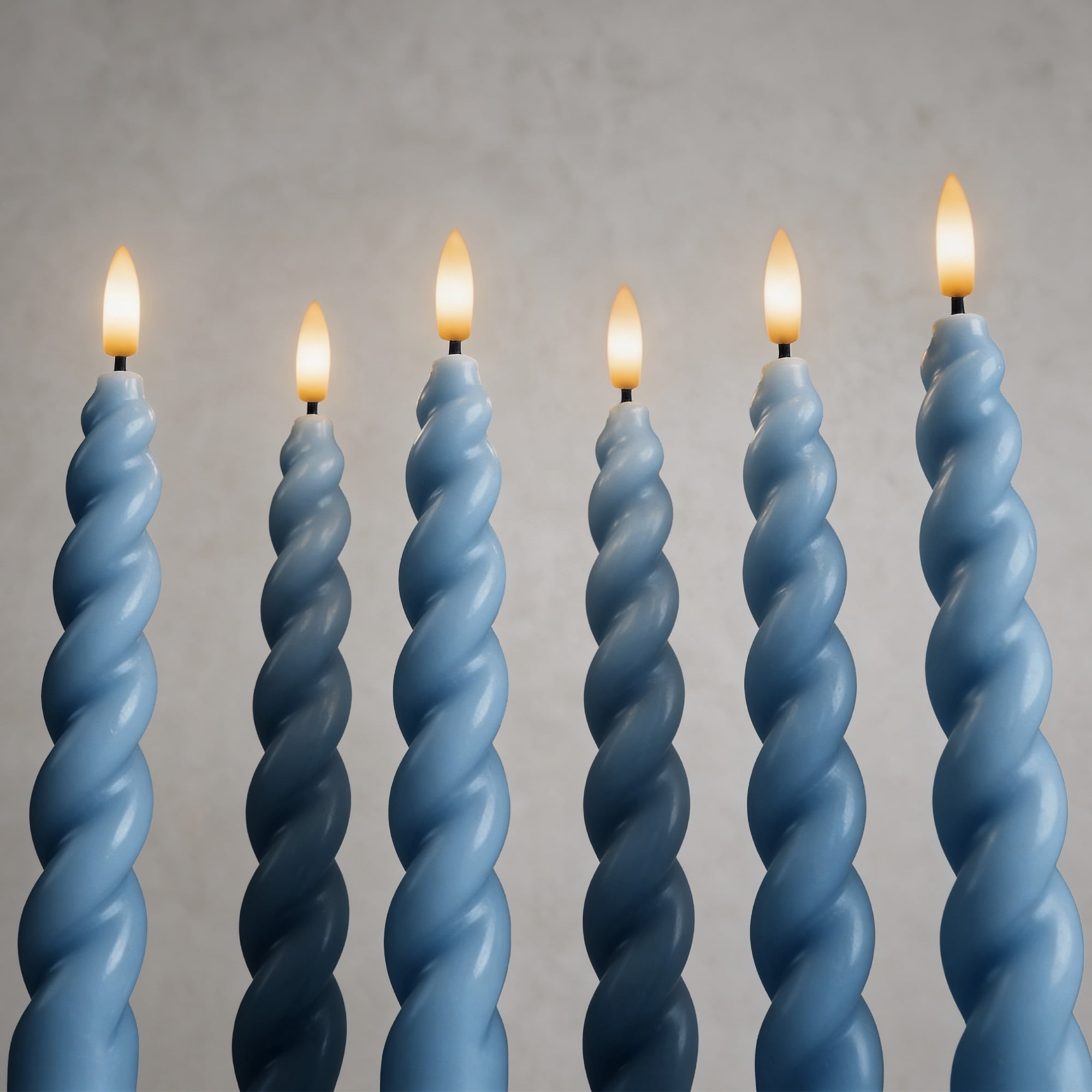 WYZworks 10" Flameless LED Taper Candles – Full Twisted Spiral – Dusty Blue, Set of 6 – Remote, 2/4/6/8-Hr Timer (24-hr Memory), Bottom On/Off Button, Dimmable, Battery Operated, Flicker/Steady