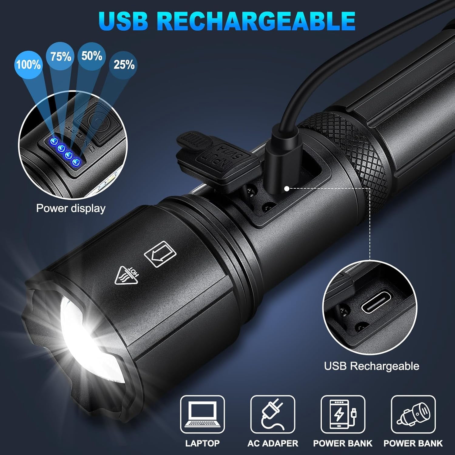 2-PCS Rechargeable LED Flashlights High Lumens, 990,000 Lumens Super Bright Flashlight 7 Modes w/COB Work Light, Powerful Flash Light for Outdoor Emergency Hiking Camping