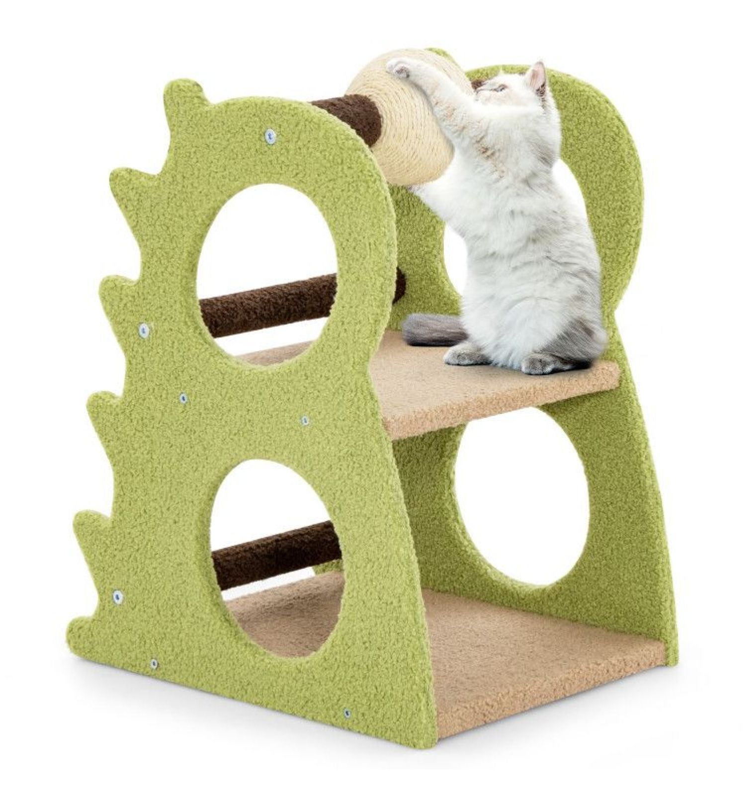 Cat Tree 2-Tier Dinosaur Design with Scratching Ball - Indoor Kitten Activity Center
