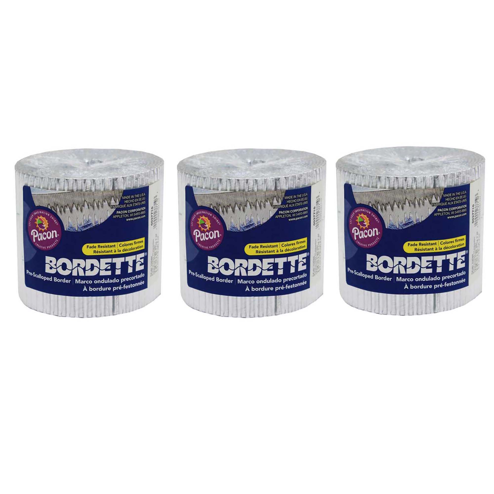 Bordette Decorative Border, Icicles, Silver Metallic, 2-1/4' x 25', 3 Rolls