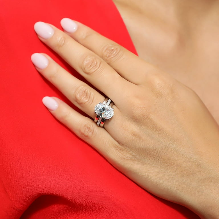 Oval cubic zirconia wedding set deals