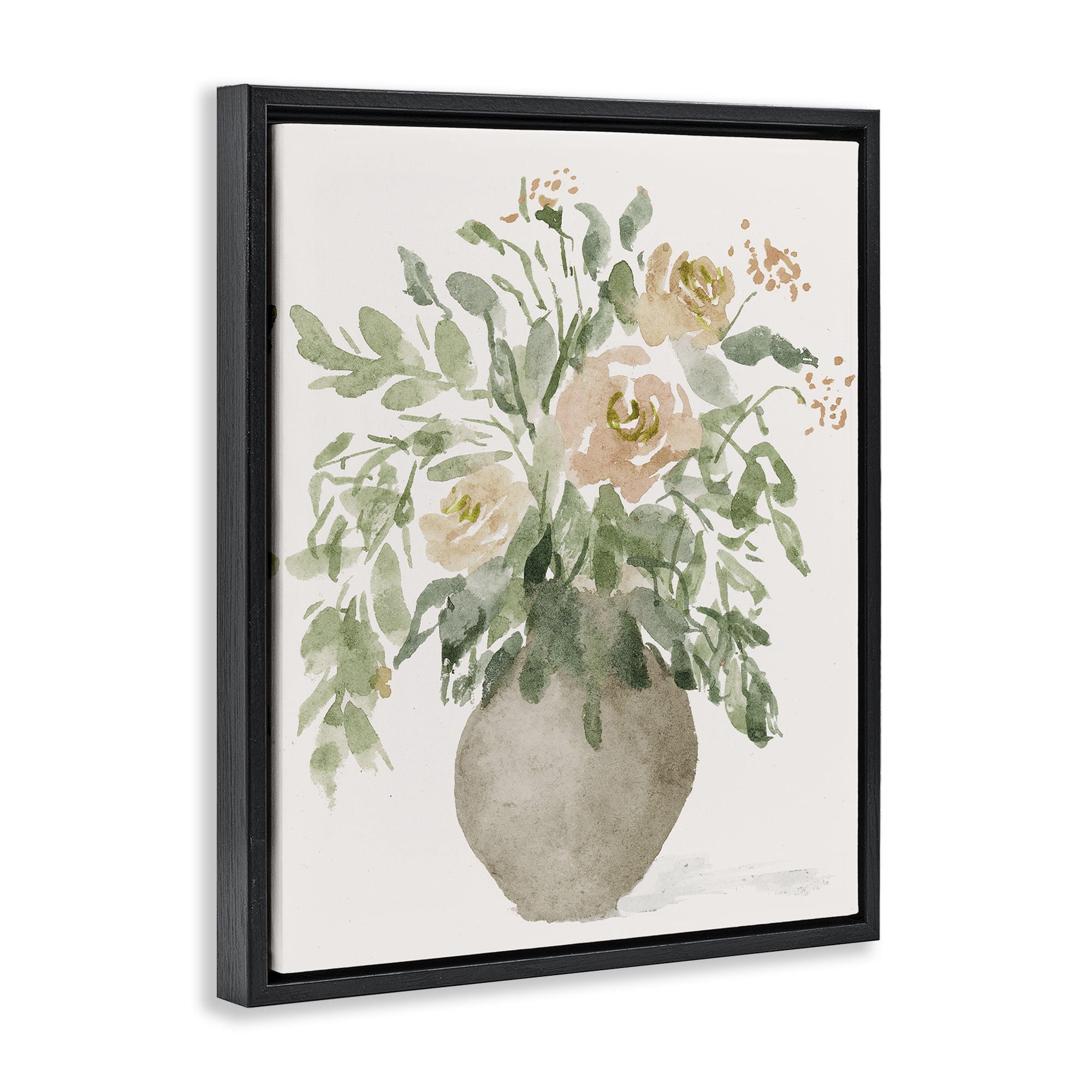 Stupell Industries Peach Roses Bouquet Plants & Flowers Painting Black Floater Framed Canvas Art Print Wall Art, 25 x 31