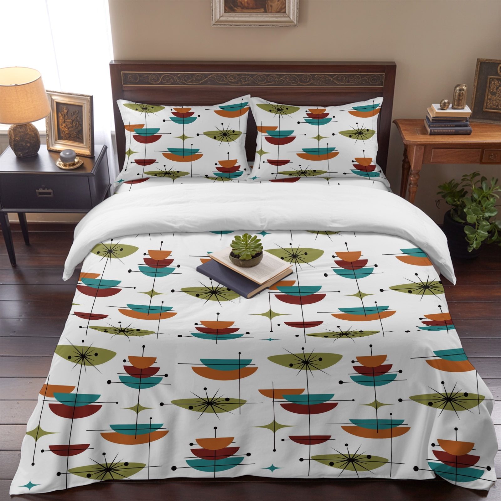 Boho 4 Piece Bedding Set Abstract Art Twin Size Duvet Cover Set with Zipper Closure & Corner Ties Soft Breathable Comforter Cover for Bedroom