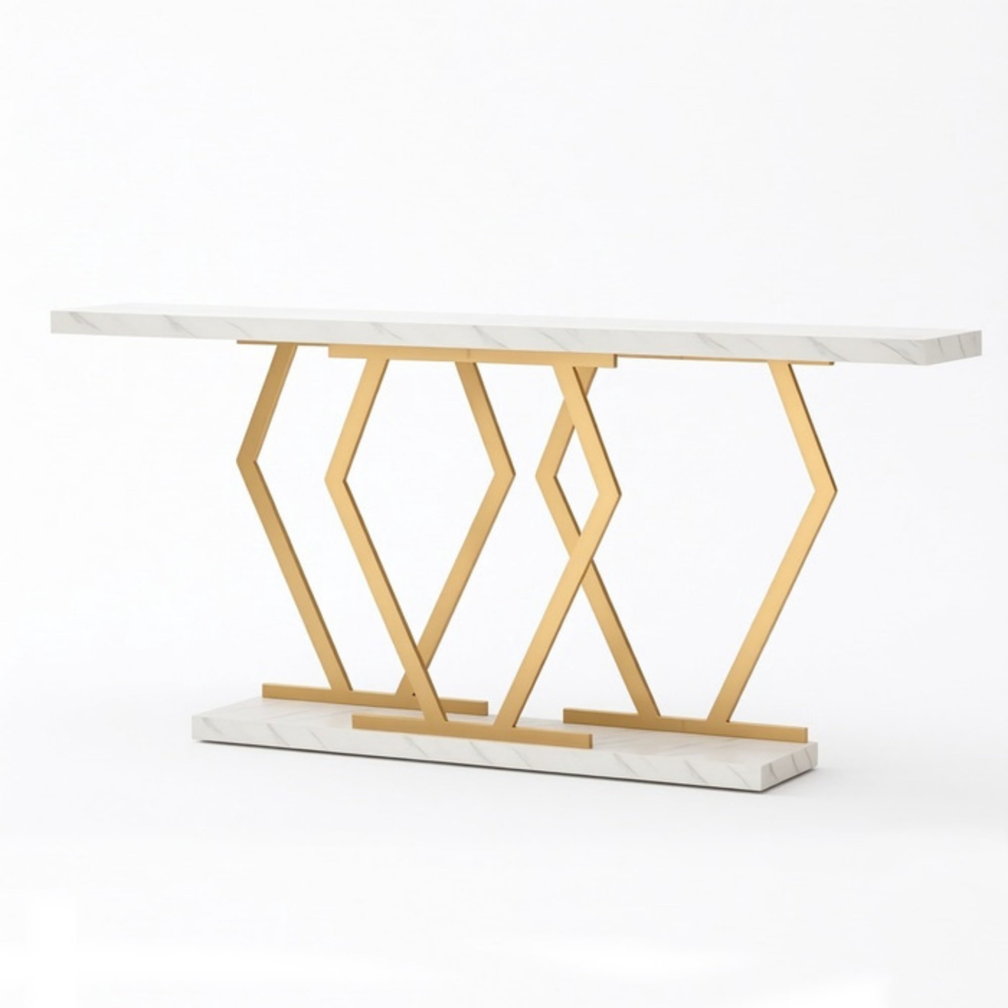 Long Console Table, 70.9 in Faux Marble White with Gold Metal Frame, Modern Accent Table for Living Room, Hallway, TV Stand