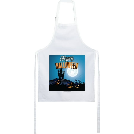 

Happy Halloween Spooky Graveyard and Full Moon Scene White Apron