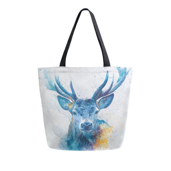 Large Canvas Bag 13.5x5.1x15 Inch Canvas Bag Shopping Canvas Bag Suitable For Outing Shopping Travel Out Of Large Capacity Storage Watercolor Deer