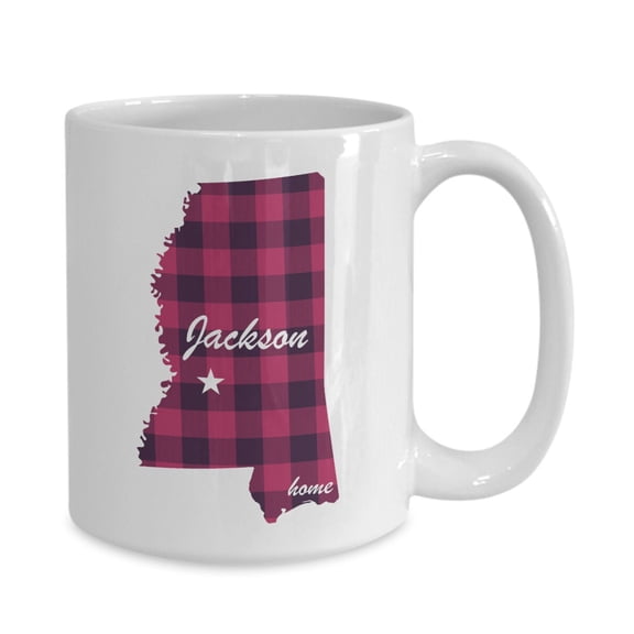 Mississippi Buffalo Plaid With Customized City Option White Gift coffee mug Miss Missing You Long Distance Personalized Friendship Penpal